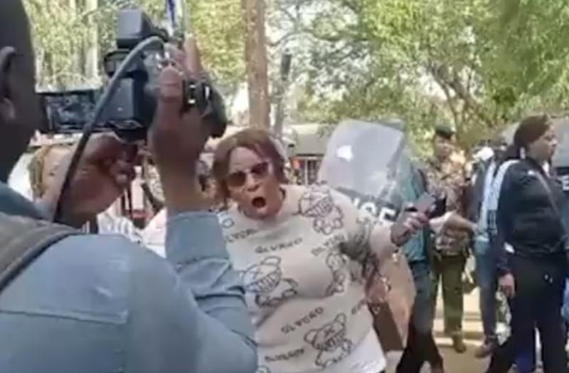 Family and friends of MP Babu Owino at Wanguru Police Station in Kirinyaga County.